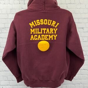 Vintage 90s Missouri Military Academy Hoodie Hooded Sweatshirt USA Red L Large